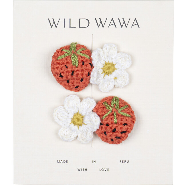 Crochet Clip Set, Strawberry Daisy