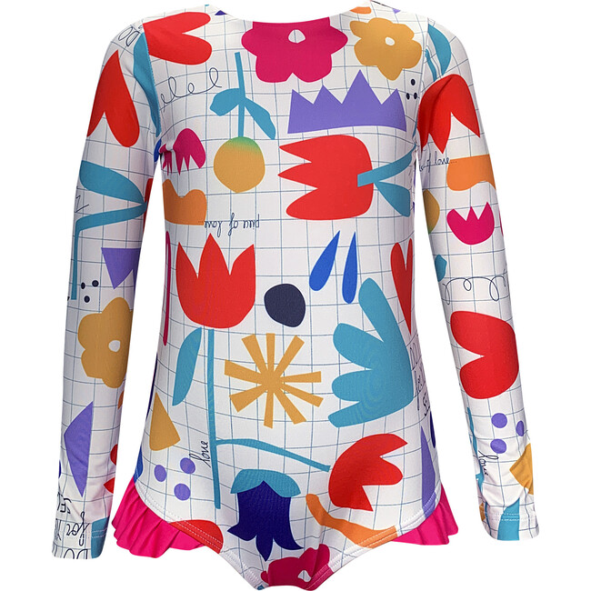 Girls Knot Longsleeve Swimsuit, Paper Cuts - One Pieces - 1