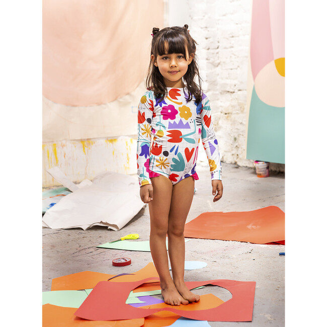 Girls Knot Longsleeve Swimsuit, Paper Cuts - One Pieces - 2