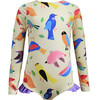Girls Knot Longsleeve Swimsuit, Birds Collage Yellow - One Pieces - 1 - thumbnail