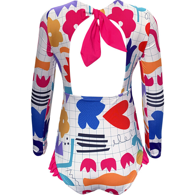 Girls Knot Longsleeve Swimsuit, Paper Cuts - One Pieces - 3