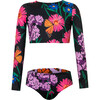 Sun Long Sleeve Crop Top And Reversible Bikini Bottom, Jardin De Mari Negro - Two Pieces - 1 - thumbnail