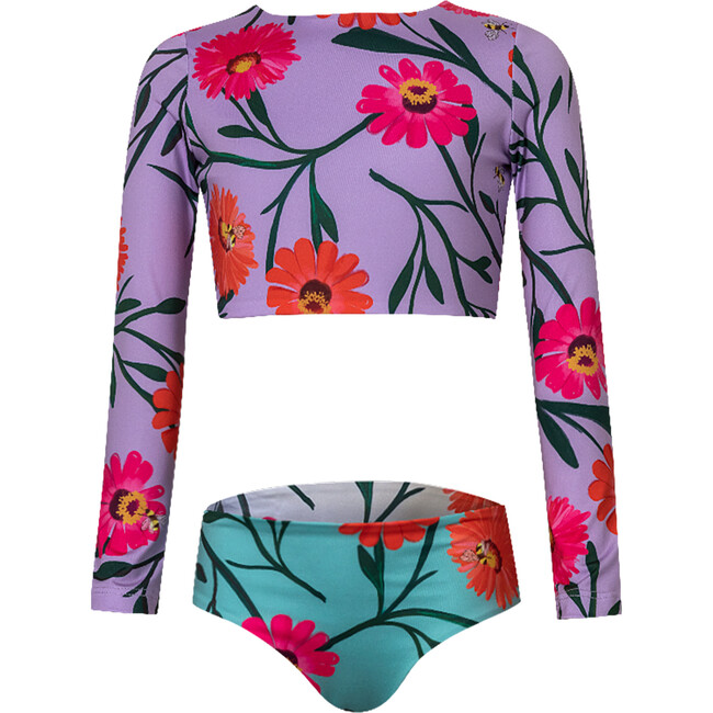 Sun Long Sleeve Crop Top And Reversible Bikini Bottom, Abi And Flora - Two Pieces - 1