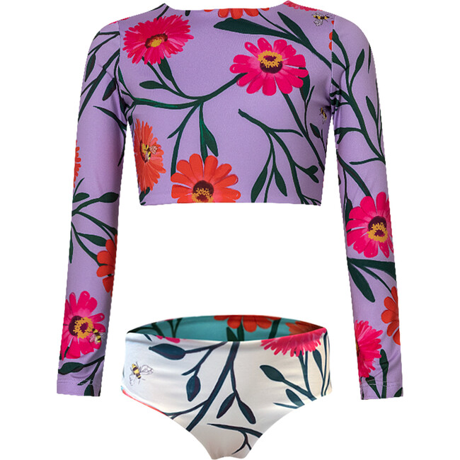 Sun Long Sleeve Crop Top And Reversible Bikini Bottom, Abi And Flora - Two Pieces - 2