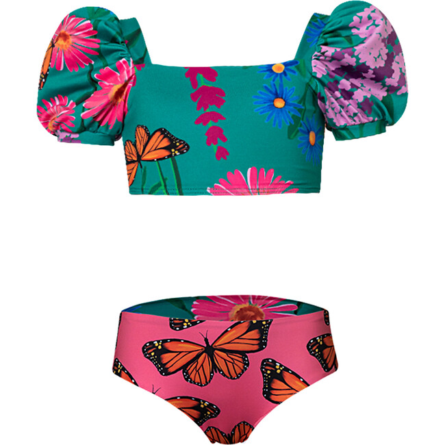 Bubble Short Puff Sleeve Top And Reversible Bikini Bottom, Jardin De Mari - Two Pieces - 1