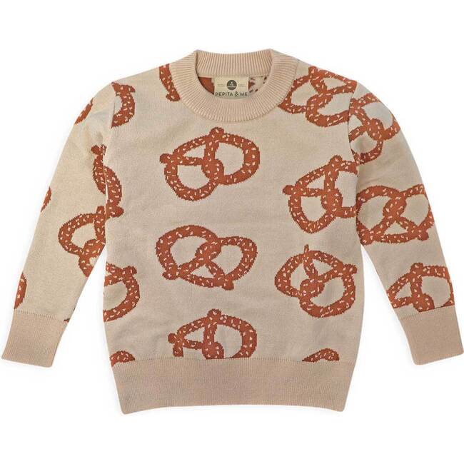 Pretzels Crew Neck Long Sleeve Knit Sweater, Brown - Sweaters - 1