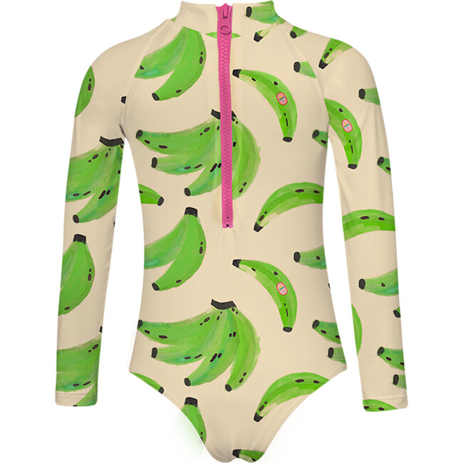 Platanos Crudo Paresoleil Longsleeve Swimsuit, White