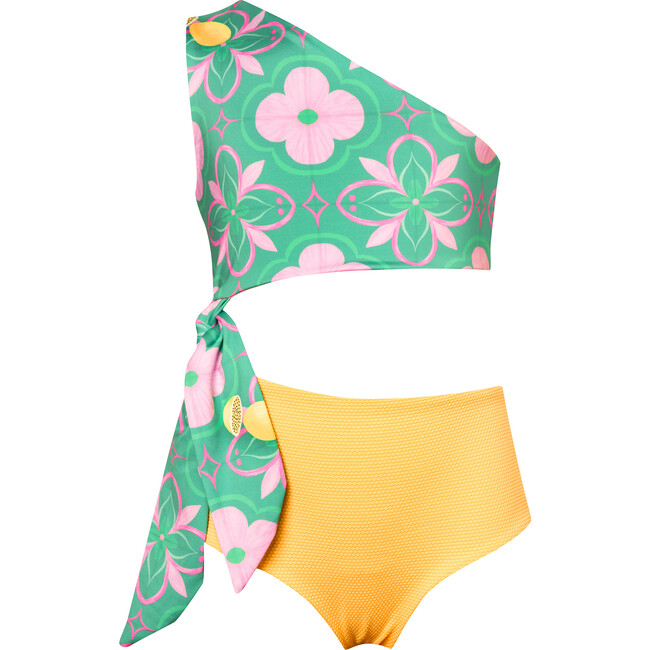 Azulejo Verde Knot Trikini Swimsuit, Multicolor