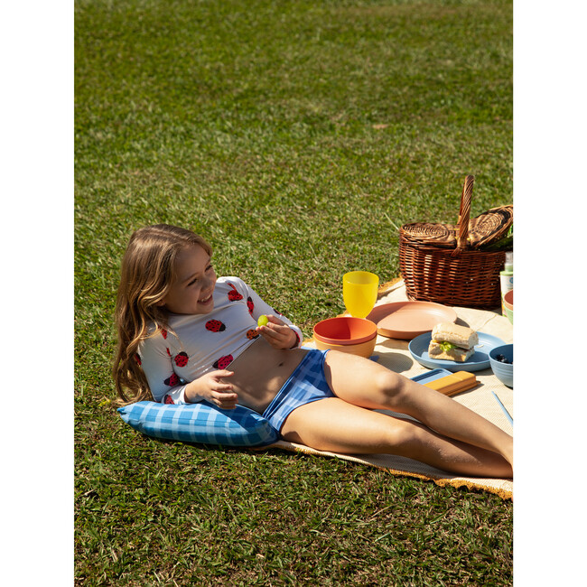 Sun Ladybugs Print Long Sleeve Top & Reversible Bottom Bikini, White