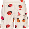 Ladybugs Print Elastic Waist Drawstring Swimshorts, White - Swim Trunks - 3 - thumbnail