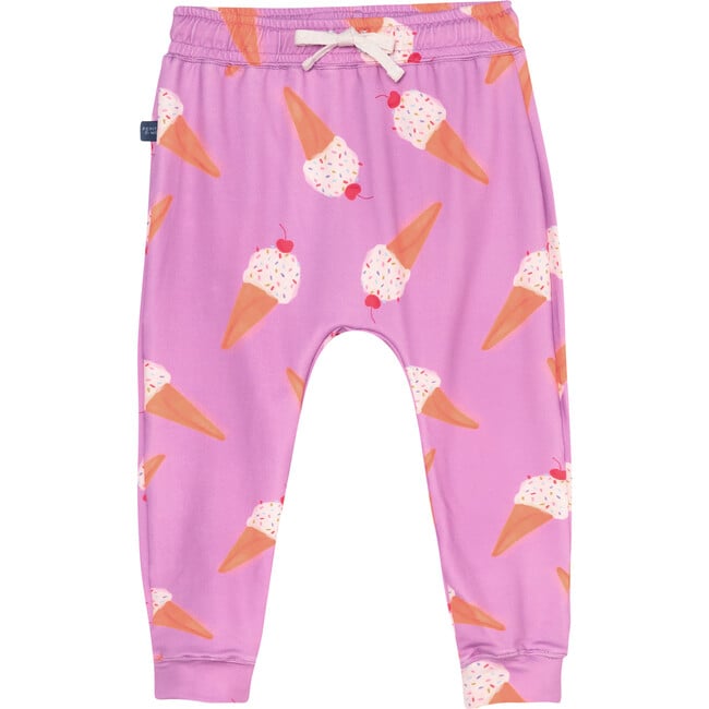 Ho-Be Ice Cream Print Elastic Waist Drawstring Pants, Lilac - Pants - 1