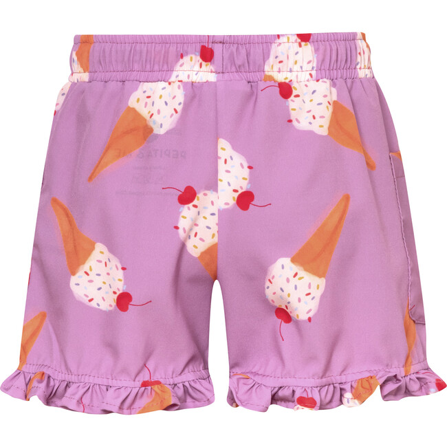 Picnic Ice Cream Print Elastic Waist Pocket Shorts, Lilac