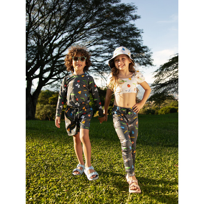 Ho-Be Insects Print Elastic Waist Drawstring Pants, Grey