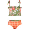 Waffle Garden Print Ruched Top & Reversible Bottom Bikini, Green - Two Pieces - 1 - thumbnail