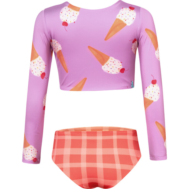 Sun Ice Cream Print Long Sleeve Top & Reversible Bottom Bikini, Lilac