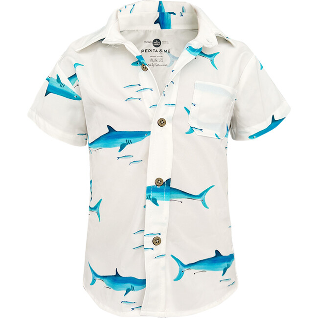 Leo & Remora Guayabera Tropical Shirt, Blue