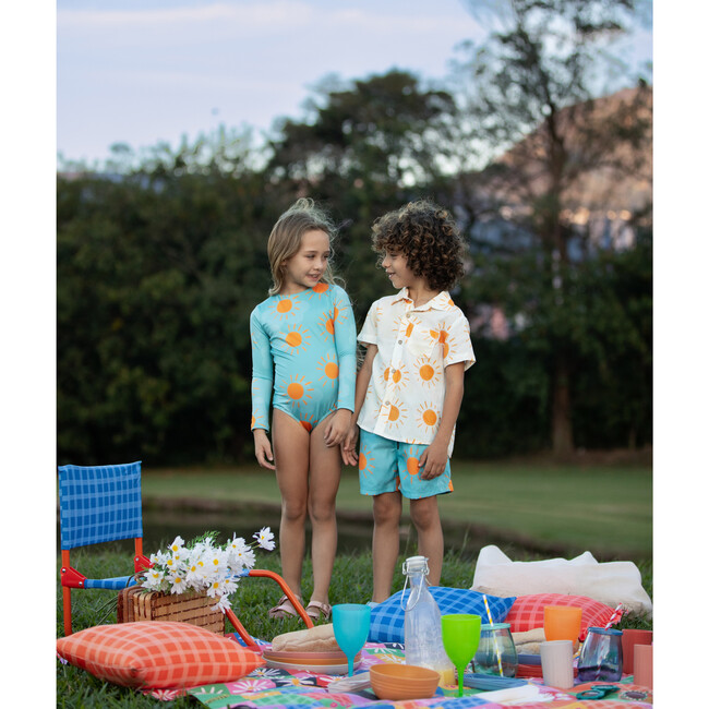 Sun Solecito Elastic Waist Drawstring Swimshorts, Blue