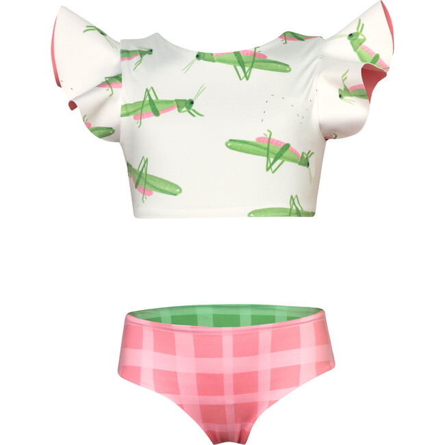 Dayana Mountain Print Flounce Sleeve & Reversible Bottom Bikini, White - Two Pieces - 1