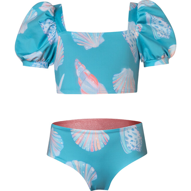 Conchas Verdes Bubble Short Puff Sleeve Bikini, Multicolors - Two Pieces - 1