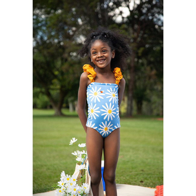 Bamba Daisy Bug Print Puff Strap One-Piece Swimsuit, Blue