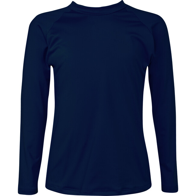 Solid High Neck Long Sleeve Rashguard, Deep Blue