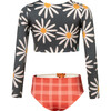 Sun Daisy Bug Print Long Sleeve Top & Reversible Bottom Bikini, Grey - Two Pieces - 3 - thumbnail