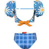 Bubble Daisy Bug Print Puff Sleeve Top & Reversible Bottom Bikini, Blue - Two Pieces - 3 - thumbnail