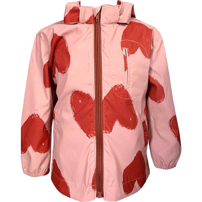 Heart Print Pocket Jacket, Red - Jackets - 1
