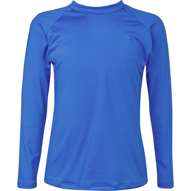 Solid High Neck Long Sleeve Rashguard, Ocean Blue