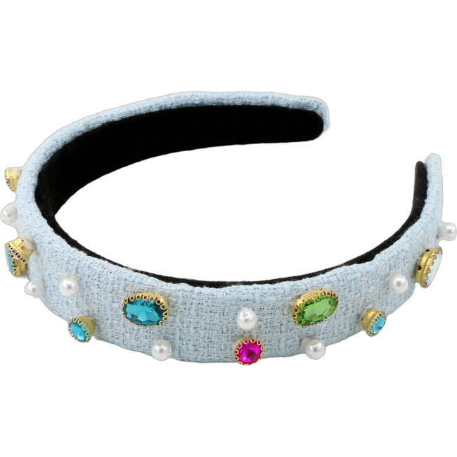 Blue Tweed Bejeweled Headband - Headbands - 2