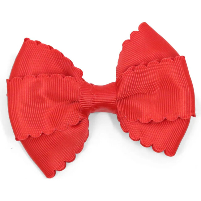 Grosgrain Scalloped Bow Hair Clip, Red