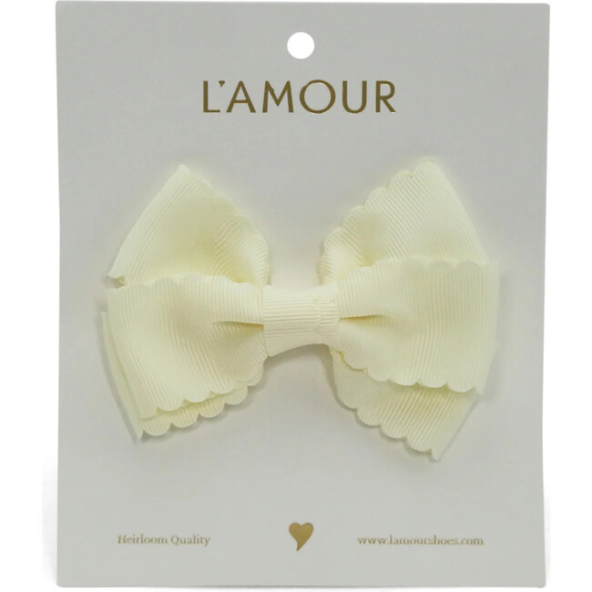 Grosgrain Scalloped Bow Hair Clip, Buttercream - Hair Accessories - 2