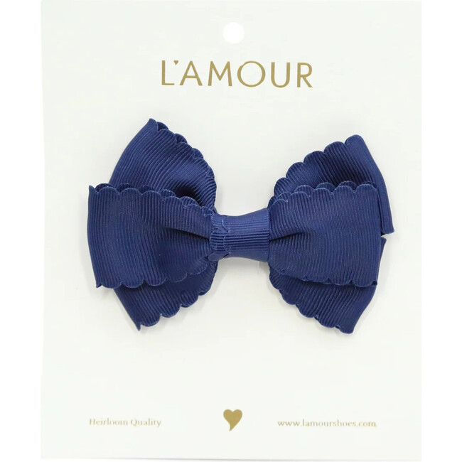 Grosgrain Scalloped Bow Hair Clip, Navy - Hair Accessories - 2