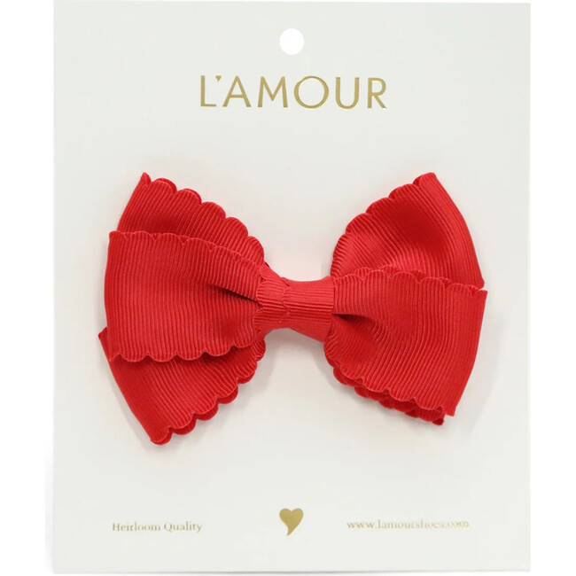 Grosgrain Scalloped Bow Hair Clip, Red - Hair Accessories - 2