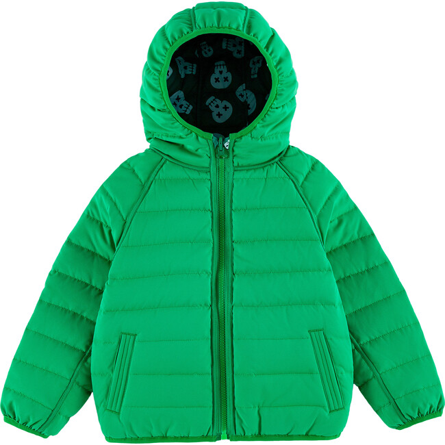 Ryan Reversible Puffer Hood Zipper Down Jacket, Green Skull - Puffers & Down Jackets - 2