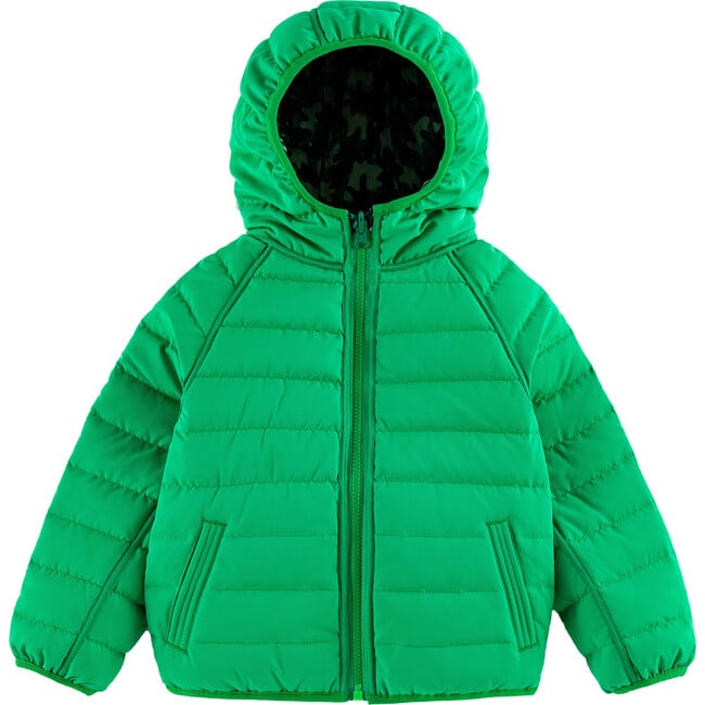 Ryan Reversible Puffer Hood Zipper Down Jacket, Dinosaur Camo