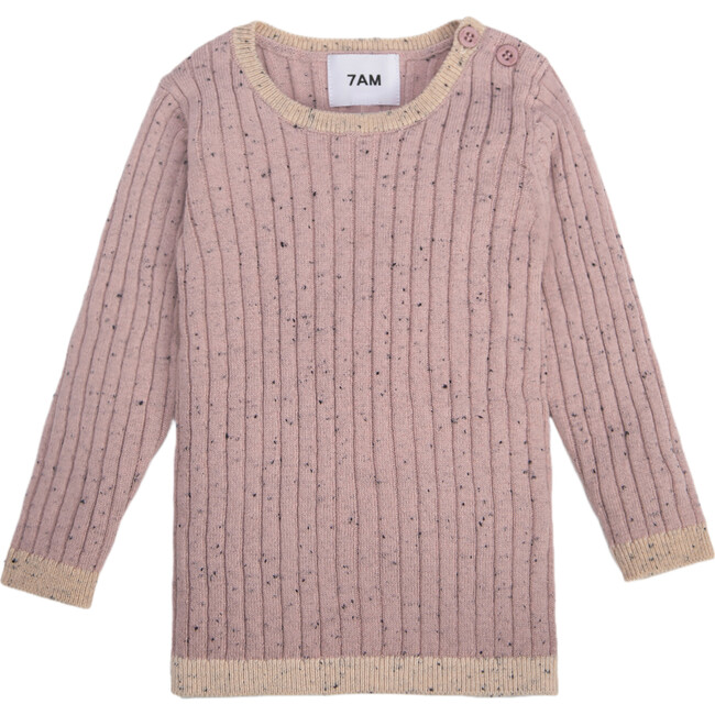 Ribbed Knit Long Sleeve Retro Top, Ash Rose - Shirts - 1