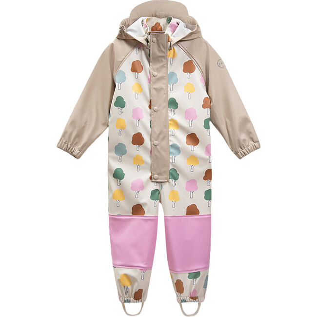 Tree Print Rain Coverall Jumpsuit, Beige - Raincoats - 1