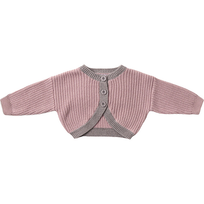 Chunky Ribbed Knit Long Sleeve Drop Shoulder Bolero Cardigan, Ash Rose & Grey - Cardigans - 1