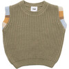 Chunky Ribbed Knit Crew Neck Sleeveless Wide Boxy Fit Tank Top, Olive - Tank Tops - 1 - thumbnail