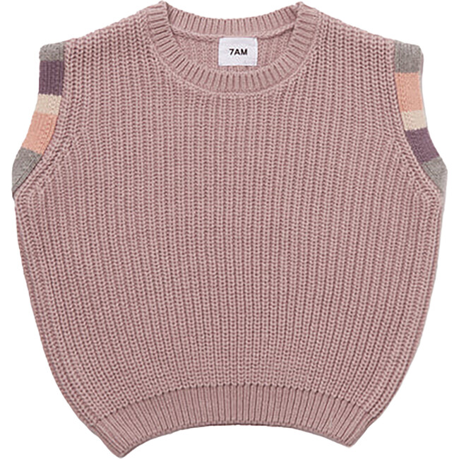 Chunky Ribbed Knit Crew Neck Sleeveless Wide Boxy Fit Tank Top, Ash Rose - Tank Tops - 1