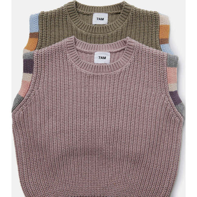Chunky Ribbed Knit Crew Neck Sleeveless Wide Boxy Fit Tank Top, Ash Rose - Tank Tops - 4