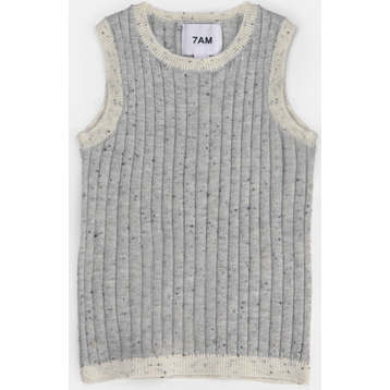 Baby Hug Me Ribbed Contrast Trim Tank Top, Heather Grey