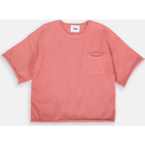 Baby Girls My Boxy Cotton Crew Neck Pocket Tee, Coral - Shirts - 1