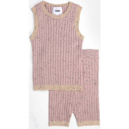 Baby Girls Hug Me Ribbed Contrast Trim Tank Top, Ash Rose - Shirts - 3