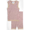 Baby Girls Hug Me Ribbed Contrast Trim Tank Top, Ash Rose - Shirts - 3 - thumbnail