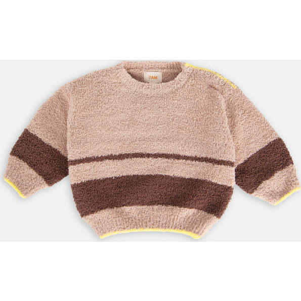 Baby Fuzzy Boxy Contrast Trim Sweater, Pecan & Choco