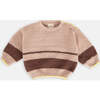 Baby Fuzzy Boxy Contrast Trim Sweater, Pecan & Choco - Sweaters - 1 - thumbnail