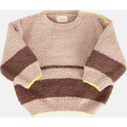 Baby Fuzzy Boxy Contrast Trim Sweater, Pecan & Choco