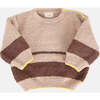 Baby Fuzzy Boxy Contrast Trim Sweater, Pecan & Choco - Sweaters - 2